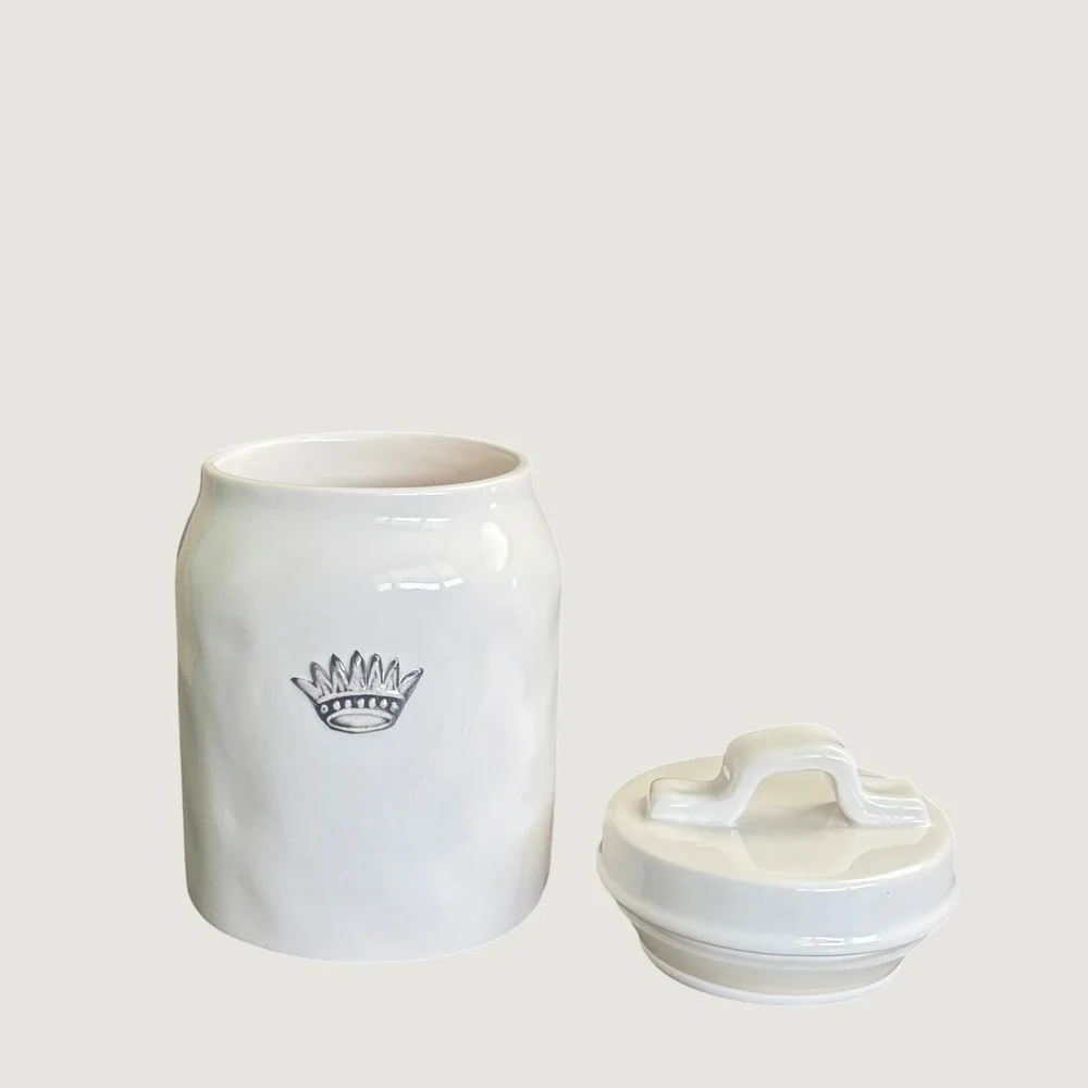 Rae Dunn Artisan Collection Crown Have A Royal Day Small Canister